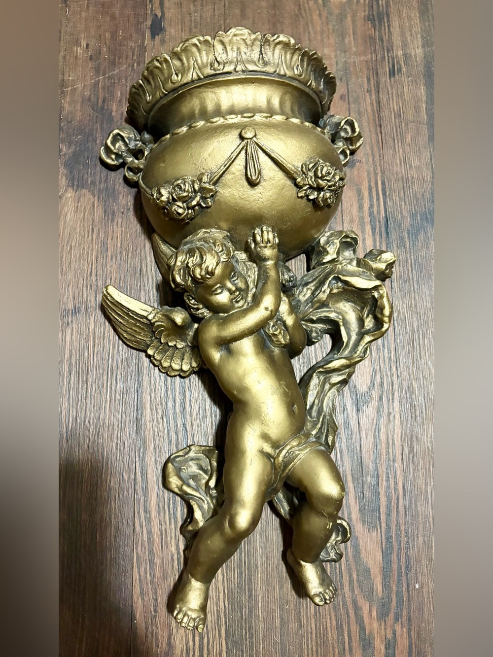 Vintage Whimsigoth Celestial Cherub Baby Angel Wall Pocket Planter